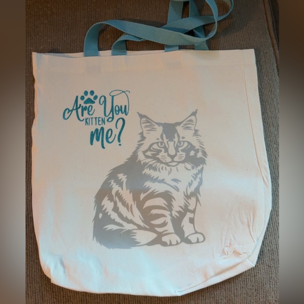 Cat Tote Bag with Blue and Gray Design